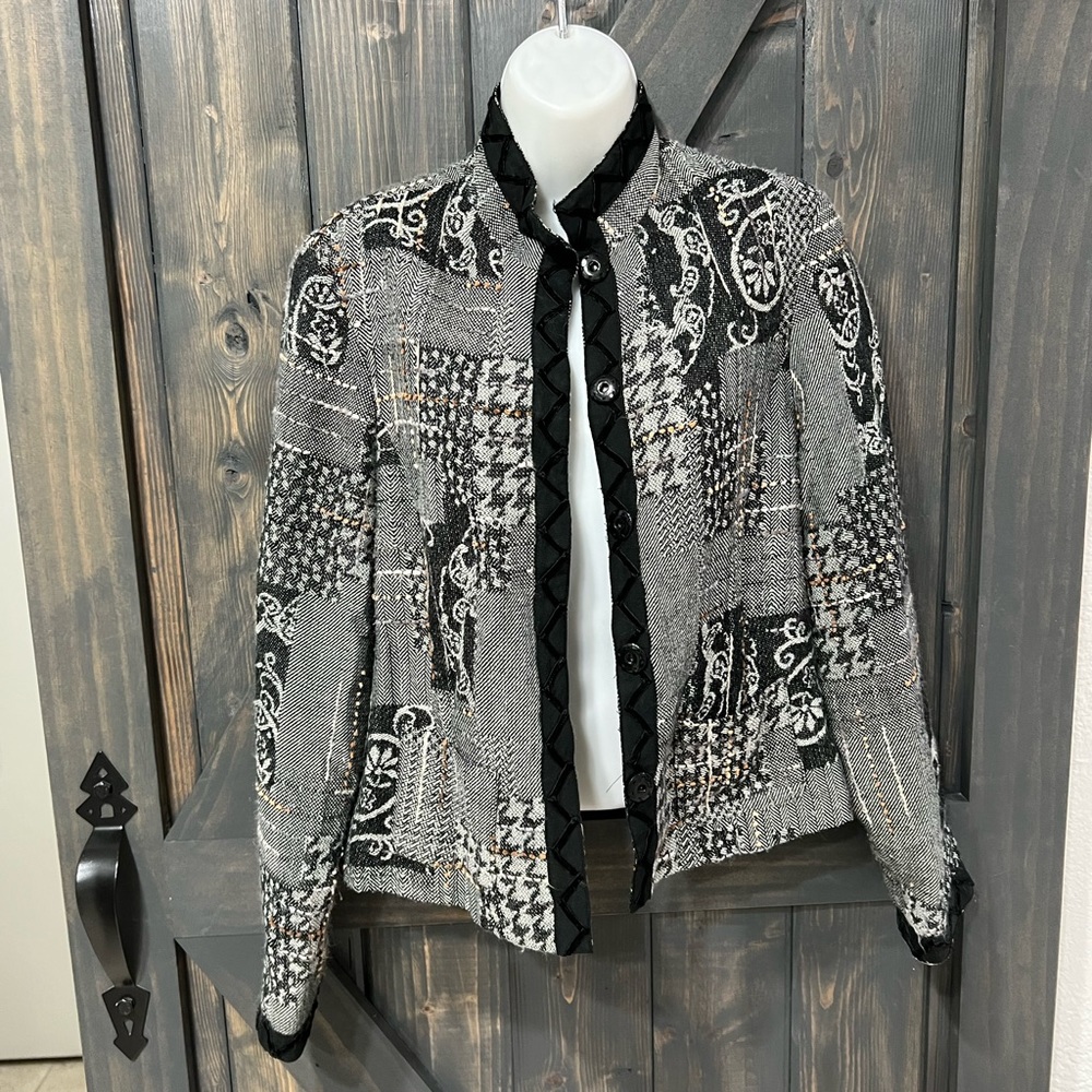 Bonnie & Norma Black boho Jacket Button Down 80s Vintage Patchwork